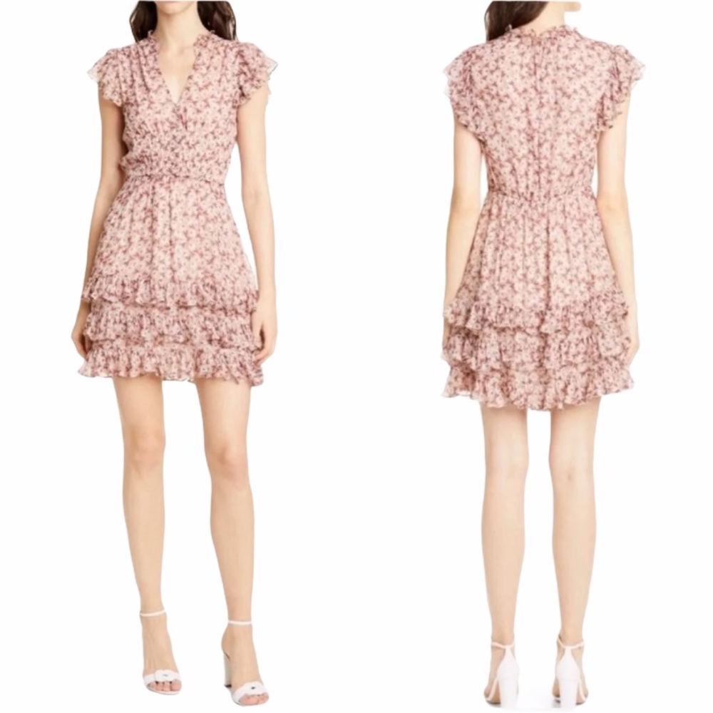 NWT Rebecca Taylor Lucia Silk Floral Ruffle Dress